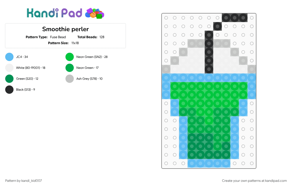 Smoothie perler - Fuse Bead Pattern by kandi_kid007 on Kandi Pad - cotdsmooth, drink, easy, green, light blue, perler, smooth, smoothie