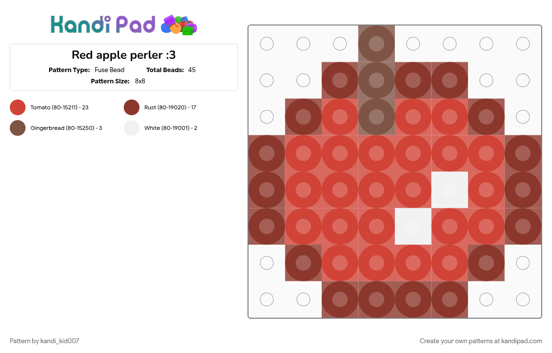 Red apple perler :3 - Fuse Bead Pattern by kandi_kid007 on Kandi Pad - 