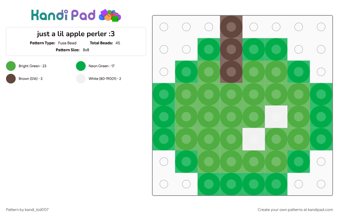 just a lil apple perler :3 - Fuse Bead Pattern by kandi_kid007 on Kandi Pad - apple, cute, easy, green, perler, small