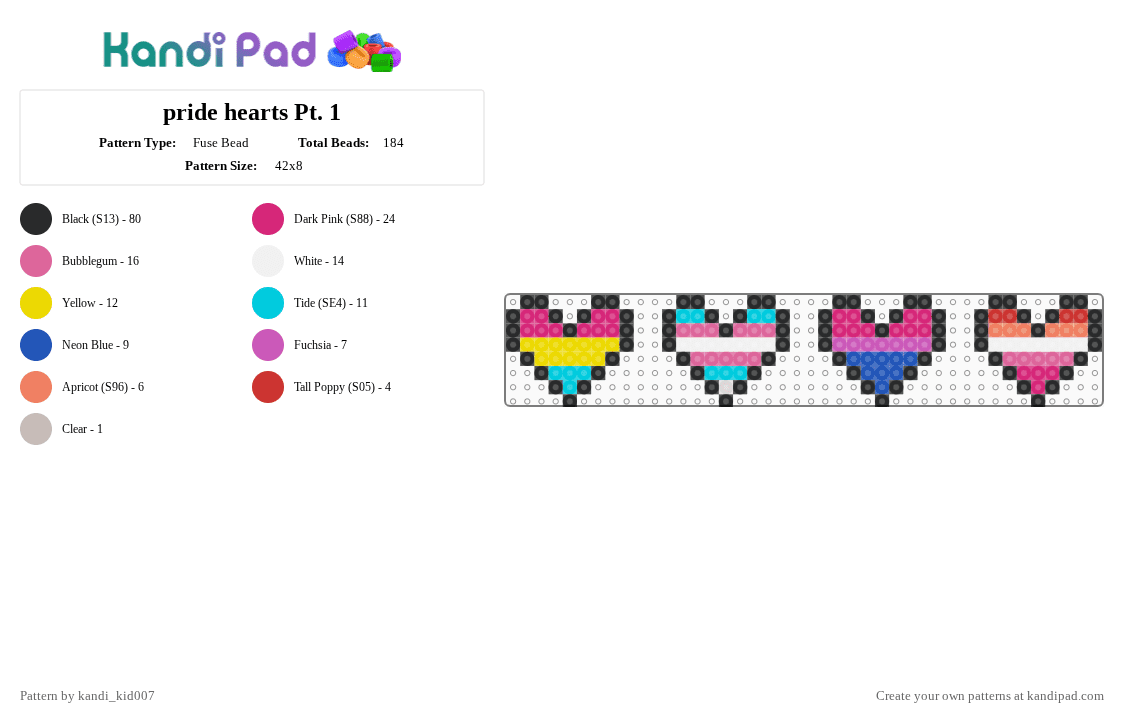 pride hearts Pt. 1 - Fuse Bead Pattern by kandi_kid007 on Kandi Pad - black,pink,yellow,pride,hearts,lgbtq