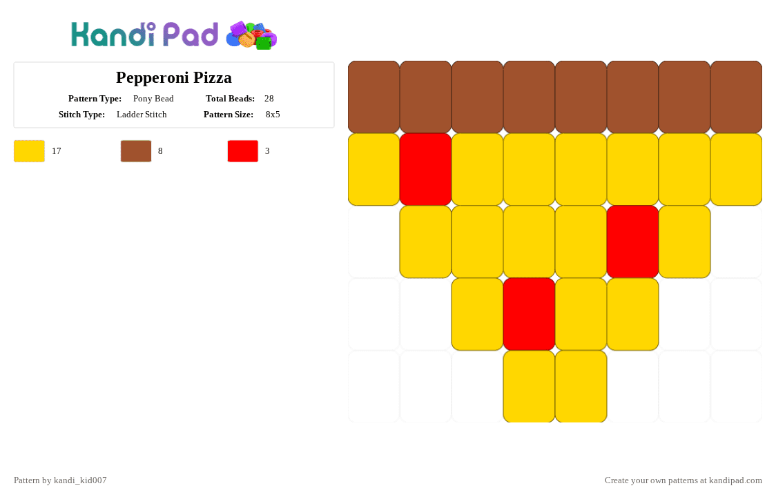 Pepperoni Pizza charm - Pony Bead Pattern by kandi_kid007 on Kandi Pad - easy, first post, ladder stitch, pepperoni, pepperoni pizza, pizza, red, small, yellow