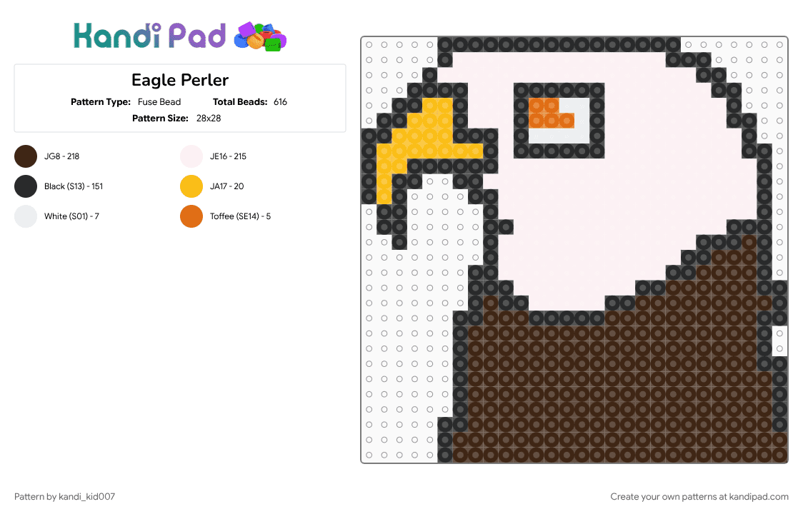 Eagle Perler - Fuse Bead Pattern by kandi_kid007 on Kandi Pad - cotdeagles, cute, eagle, easy, perler