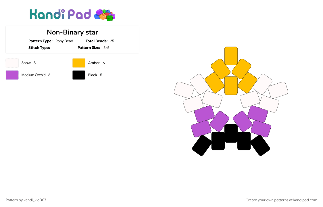 Non-Binary star - Pony Bead Pattern by kandi_kid007 on Kandi Pad - non binary, non binary pride, nonbinary, nonbinary pride, pink, pride, they them, theythem, yellow