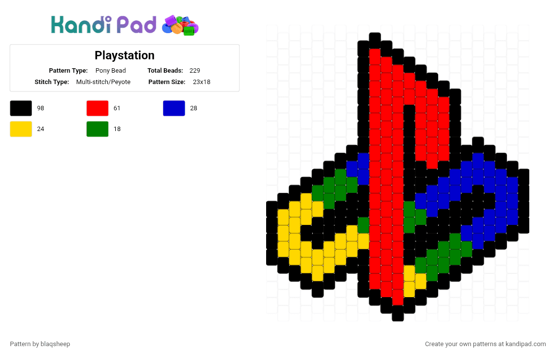 Playstation - Pony Bead Pattern by blaqsheep on Kandi Pad - red