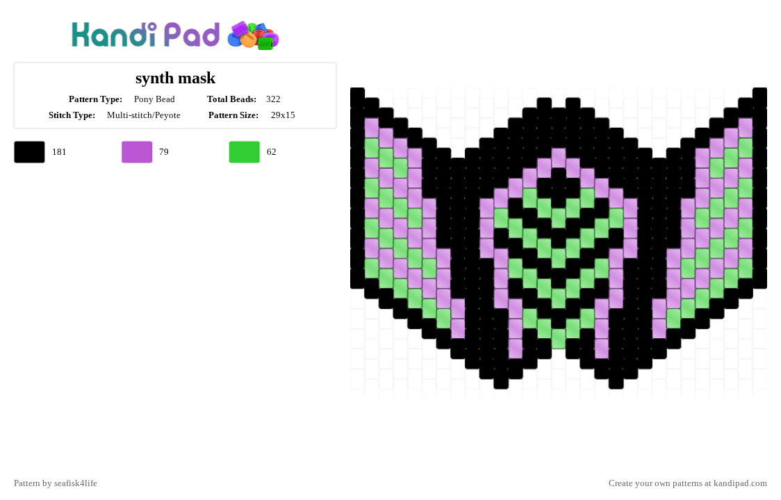 synth mask - Pony Bead Pattern by seafisk4life on Kandi Pad - green,pink,cotdsynthwaveaesthetics,synth,synthwave,challenge of the day,cool,mask
