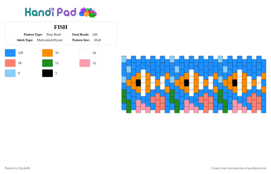 FISH - Pony Bead Pattern by lilydafih on Kandi Pad - light blue,orange