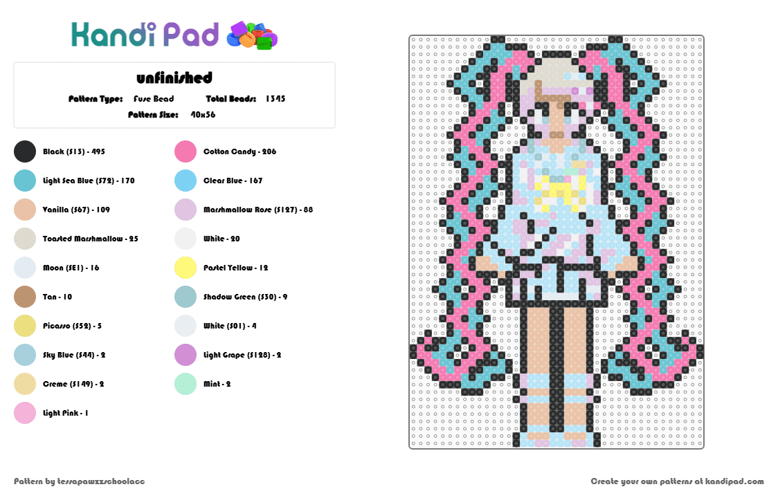 NEEDY STREAMER OVERDOSE KANGEL - Fuse Bead Pattern by tessapawzzschoolacc on Kandi Pad - pink,light blue