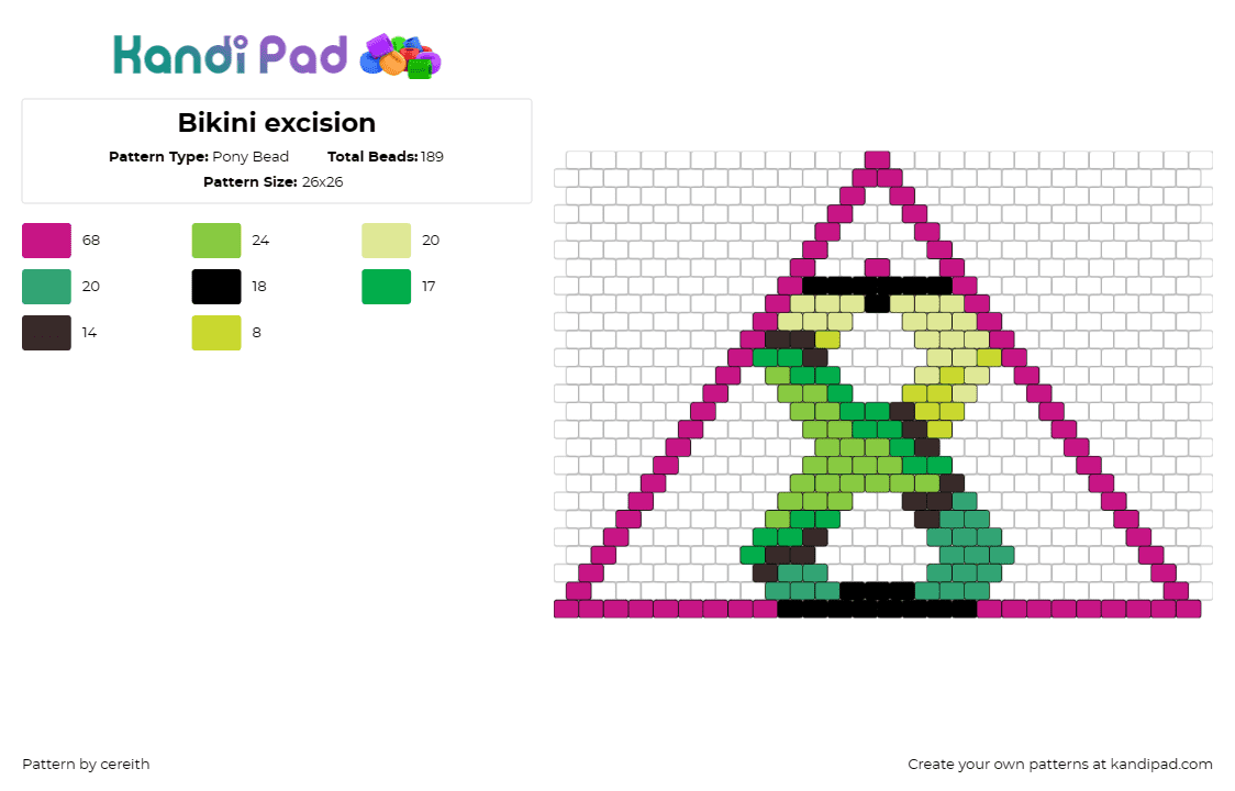 Bikini excision - Pony Bead Pattern by cereith on Kandi Pad - excision,bikini,bra,clothing,logo,dj,edm,music,festival,rave,geometric,green,pin