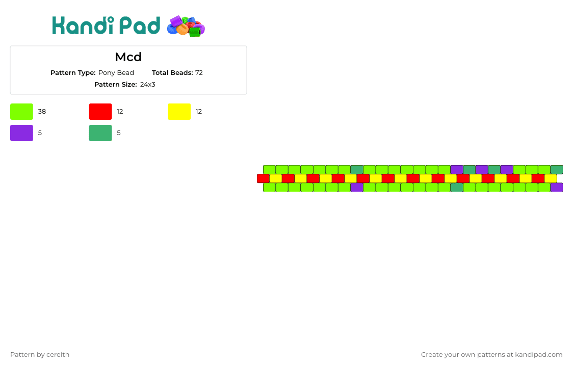 Mcd - Pony Bead Pattern by cereith on Kandi Pad - colorful,cuff,fast-food,vibrant,iconic,pop,red,green,yellow