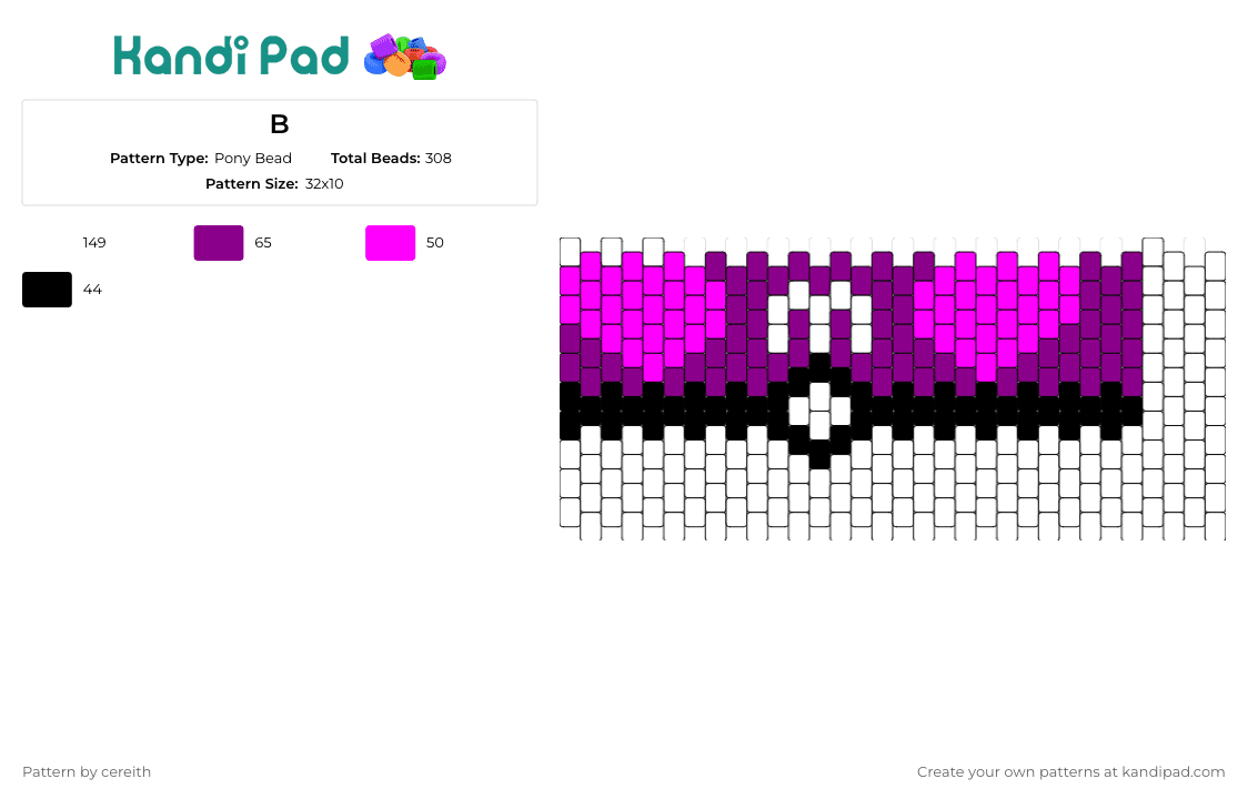 B - Pony Bead Pattern by cereith on Kandi Pad - master ball,pokeball,pokemon,cuff,gaming,trainer,capture,adventure,purple,white