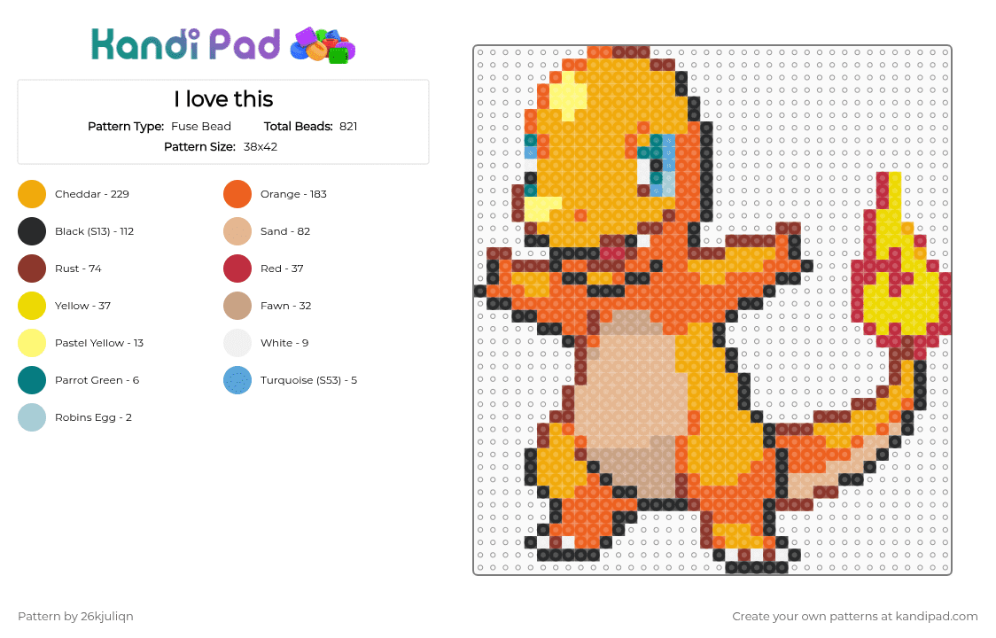 I love this - Fuse Bead Pattern by 26kjuliqn on Kandi Pad - beige, orange, red