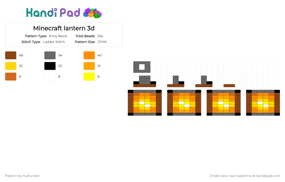 Minecraft lantern 3d - Pony Bead Pattern by huhunder on Kandi Pad - gray,red,orange