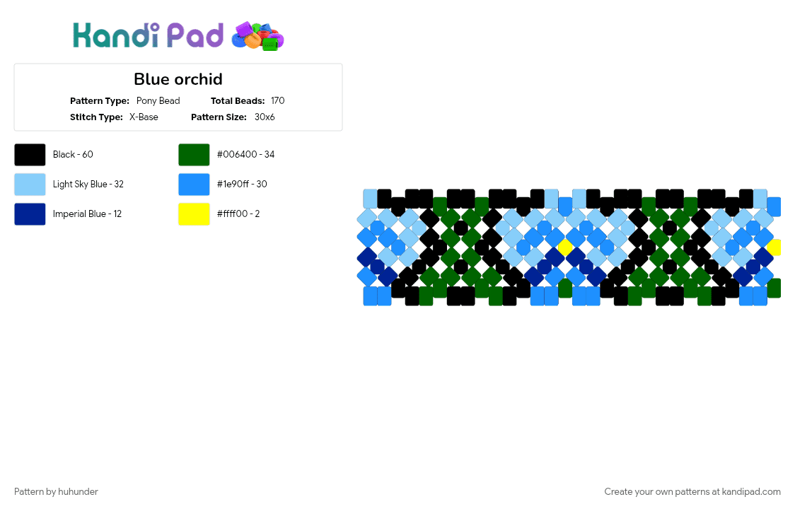Blue orchid - Pony Bead Pattern by huhunder on Kandi Pad - dawtde, flower, green, light blue, sfawtde