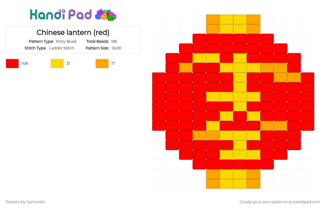 Chinese lantern (red) - Pony Bead Pattern by huhunder on Kandi Pad - red