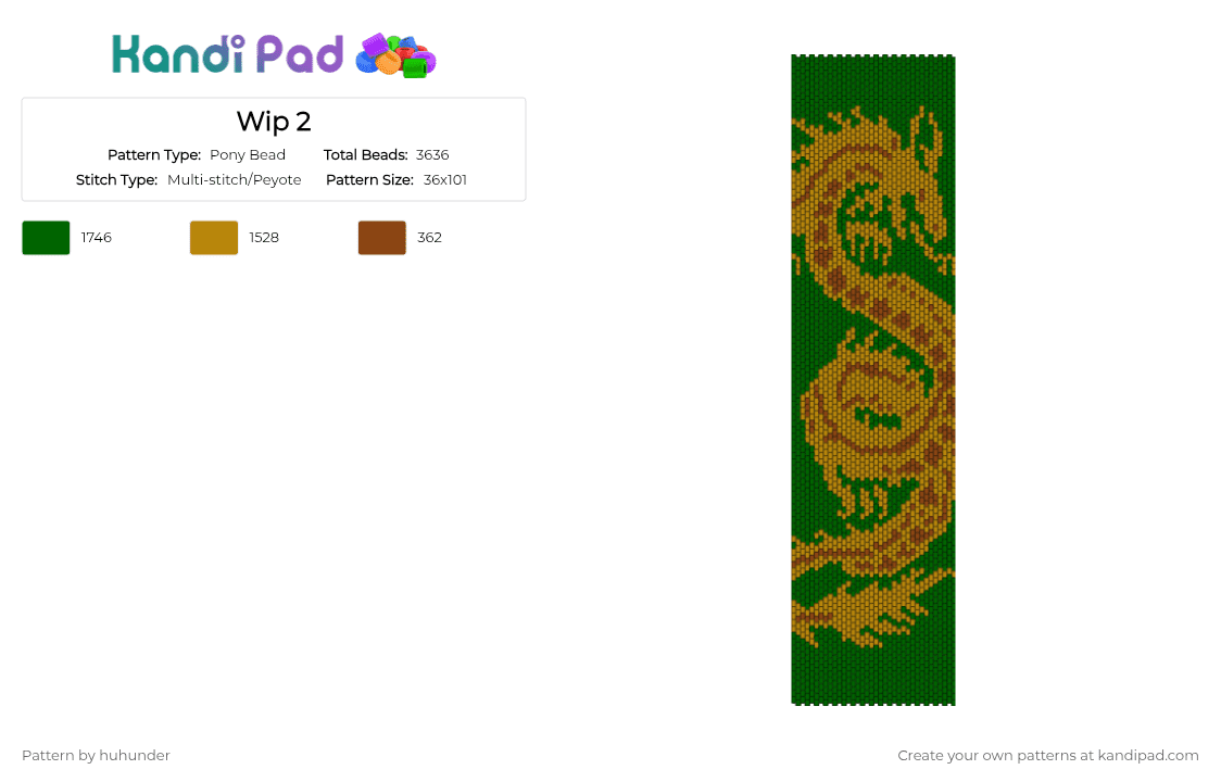 East Asian dragon banner (Chinese, Japanese, whatever else, big) - Pony Bead Pattern by huhunder on Kandi Pad - green,gold