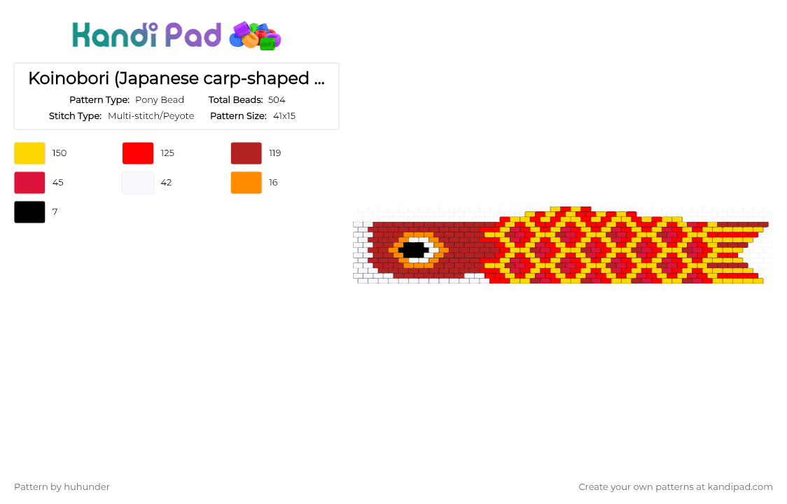 Koinobori (Japanese carp-shaped windsock) - Pony Bead Pattern by huhunder on Kandi Pad - red,yellow