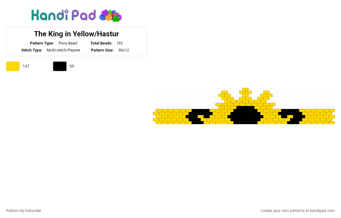 The King in Yellow/Hastur - Pony Bead Pattern by huhunder on Kandi Pad - yellow,black