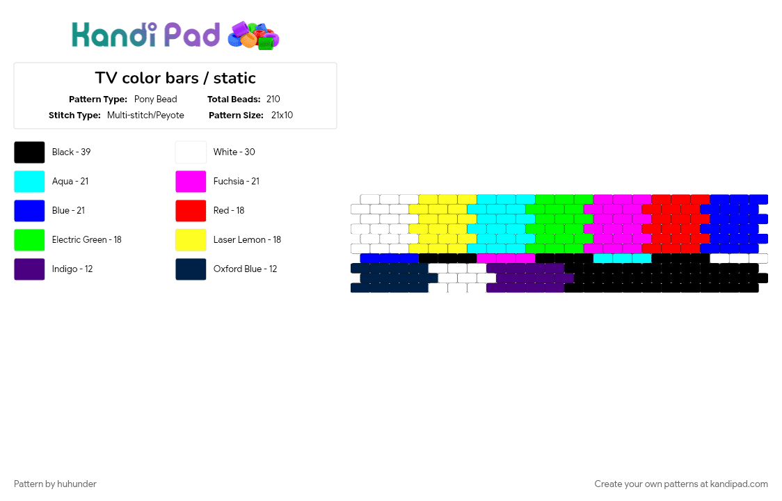 TV color bars / static - Pony Bead Pattern by huhunder on Kandi Pad - light blue, pink, purple