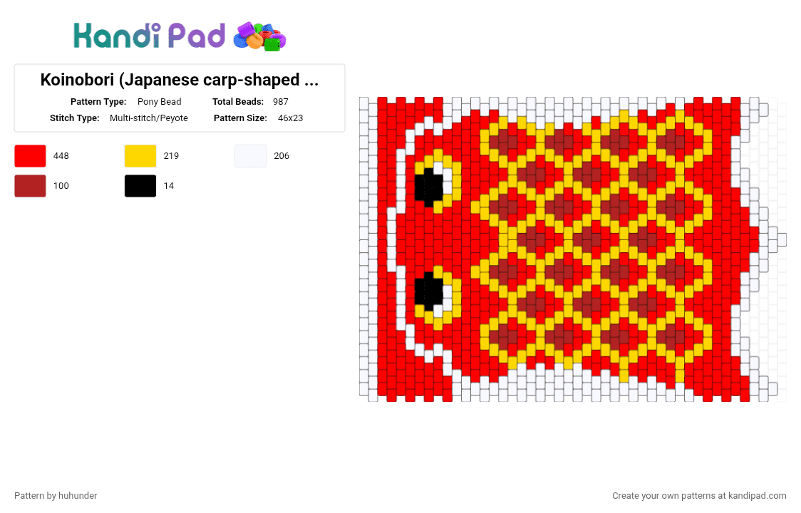 Koinobori (Japanese carp-shaped windsock) 3d - Pony Bead Pattern by huhunder on Kandi Pad - red,yellow
