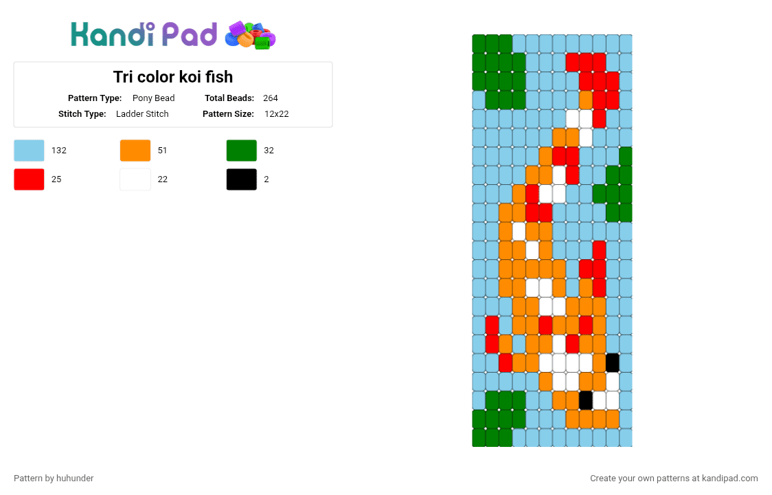 Tri color koi fish Pony Bead Pattern - Kandi Pad | Kandi Patterns, Fuse ...