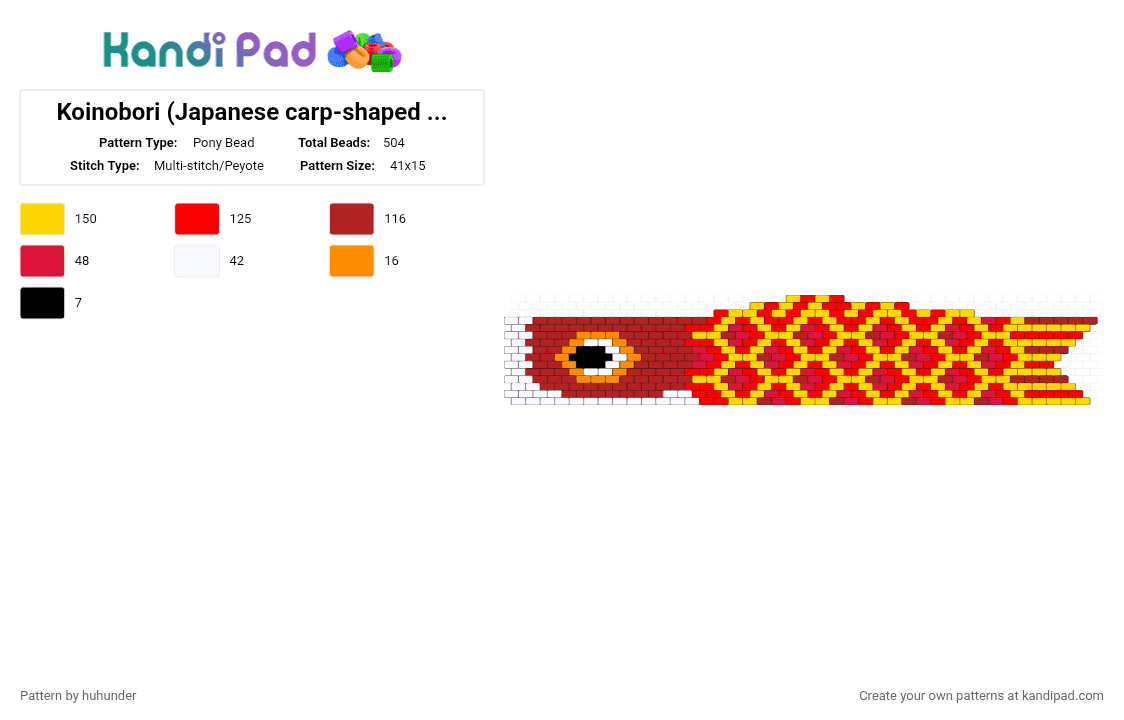 Koinobori (Japanese carp-shaped windsock) - Pony Bead Pattern by huhunder on Kandi Pad - yellow,red