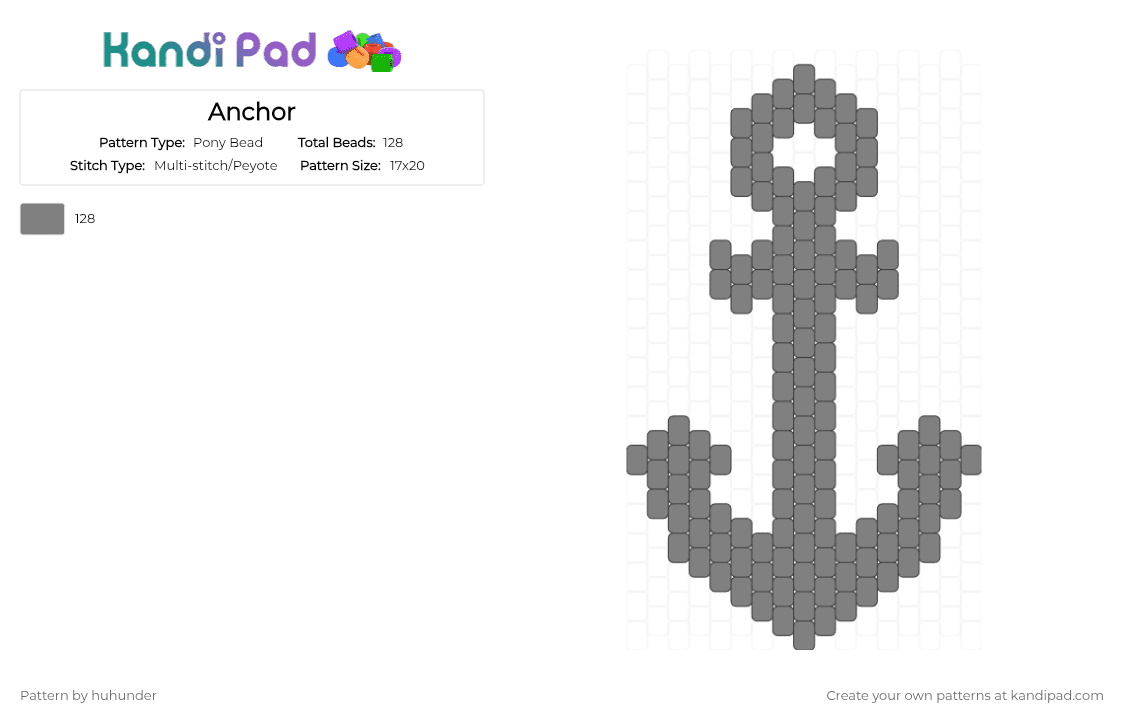 Anchor - Pony Bead Pattern by huhunder on Kandi Pad - gray
