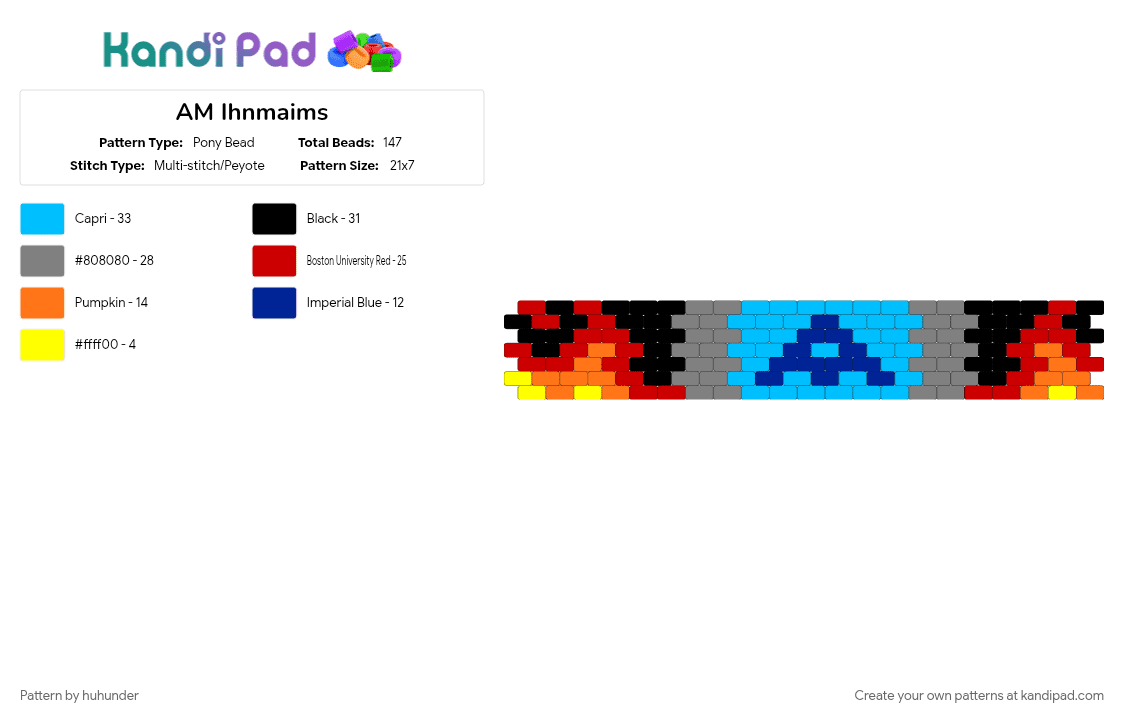 AM Ihnmaims - Pony Bead Pattern by huhunder on Kandi Pad - gray, light blue, red