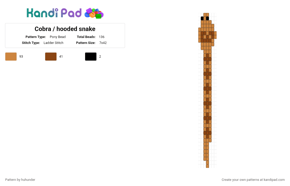 Cobra / hooded snake - Pony Bead Pattern by huhunder on Kandi Pad - orange,red