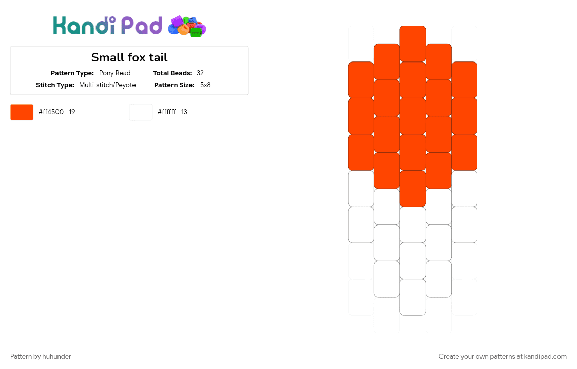 Small fox tail - Pony Bead Pattern by huhunder on Kandi Pad - red, white