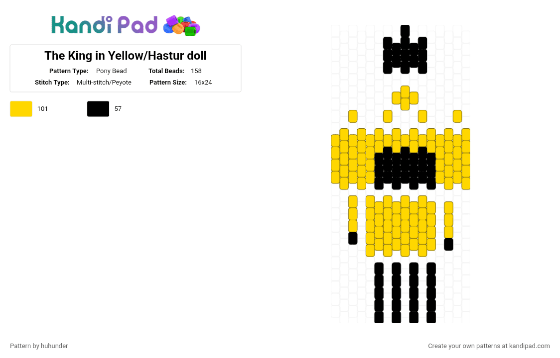 The King in Yellow/Hastur doll - Pony Bead Pattern by huhunder on Kandi Pad - black, yellow