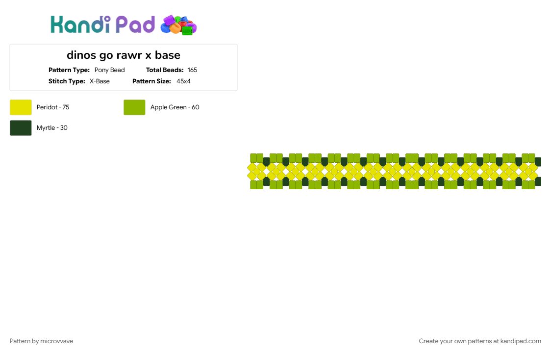 dinos go rawr x base - Pony Bead Pattern by microvvave on Kandi Pad - green, yellow