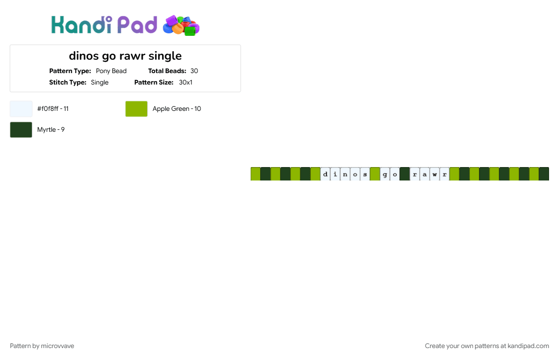 dinos go rawr single - Pony Bead Pattern by microvvave on Kandi Pad - green, white