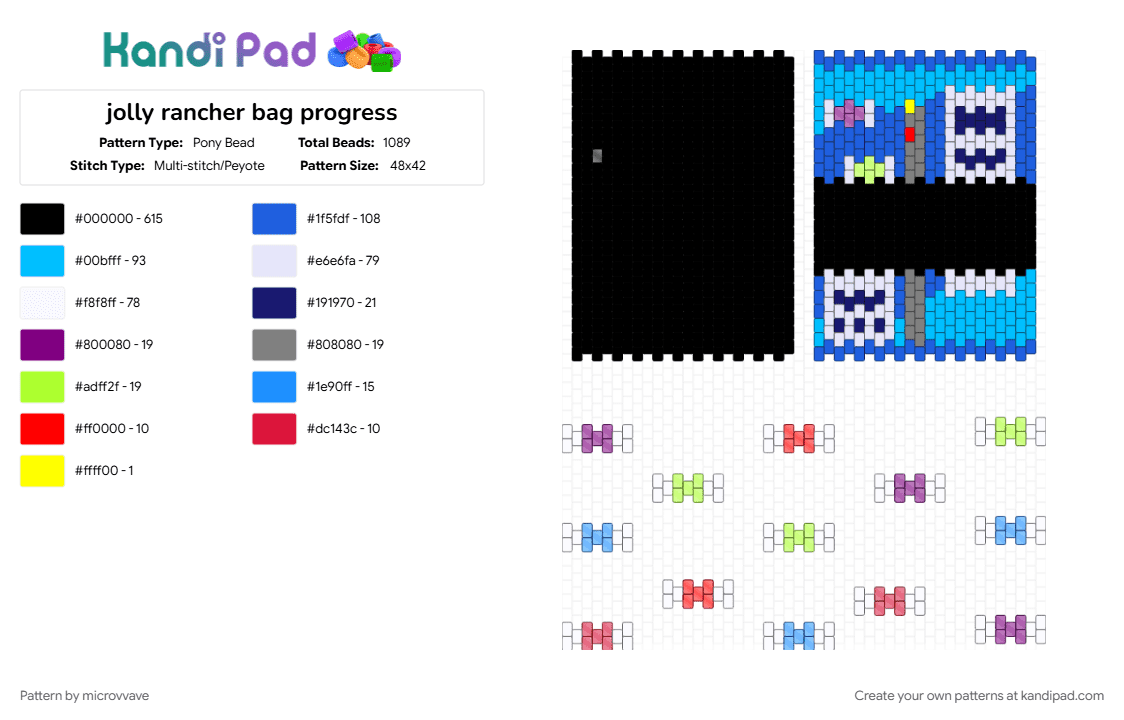 jolly rancher bag progress - Pony Bead Pattern by microvvave on Kandi Pad - black, blue, light blue