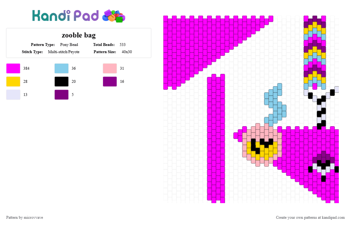 zooble bag - Pony Bead Pattern by microvvave on Kandi Pad - bag, pink, tadc, zooble