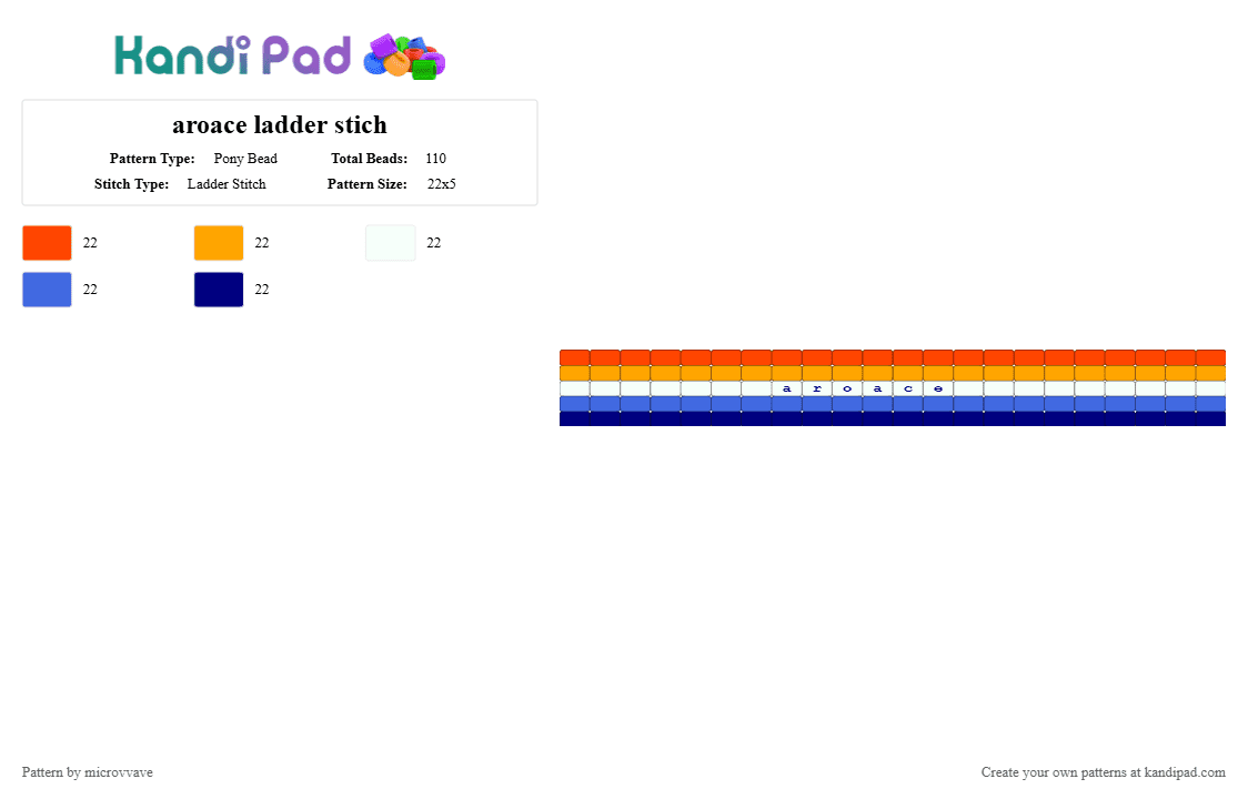 aroace ladder stich - Pony Bead Pattern by microvvave on Kandi Pad - aroace, blue, flag, lgbtqia, orange, purple, queer, red