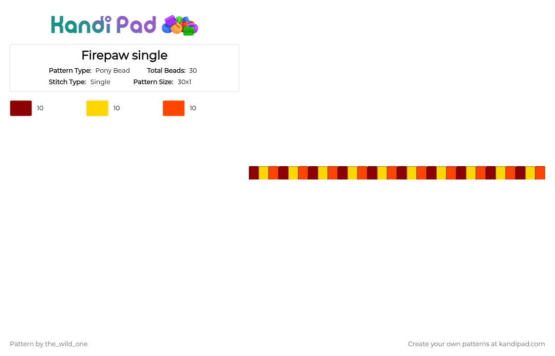Firepaw single - Pony Bead Pattern by warrior_cats_lover on Kandi Pad - red,yellow