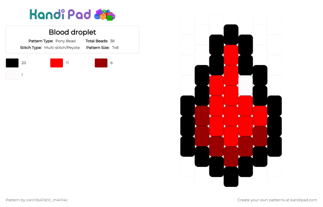 Blood droplet - Pony Bead Pattern by c4nn1b4l1st1c_m4n14c on Kandi Pad - red,blood,droplet,charm,outlined,small,peyote,drip