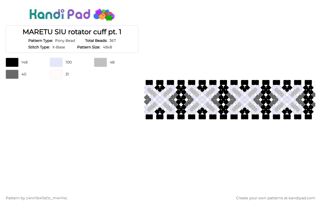 MARETU SIU rotator cuff pt. 1 - Pony Bead Pattern by c4nn1b4l1st1c_m4n14c on Kandi Pad - white,beige,gray,maretu,vocaloid,black,crosses,x,siu,suck it up
