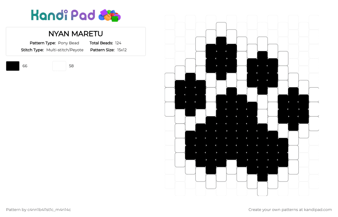 NYAN MARETU - Pony Bead Pattern by c4nn1b4l1st1c_m4n14c on Kandi Pad - black, white