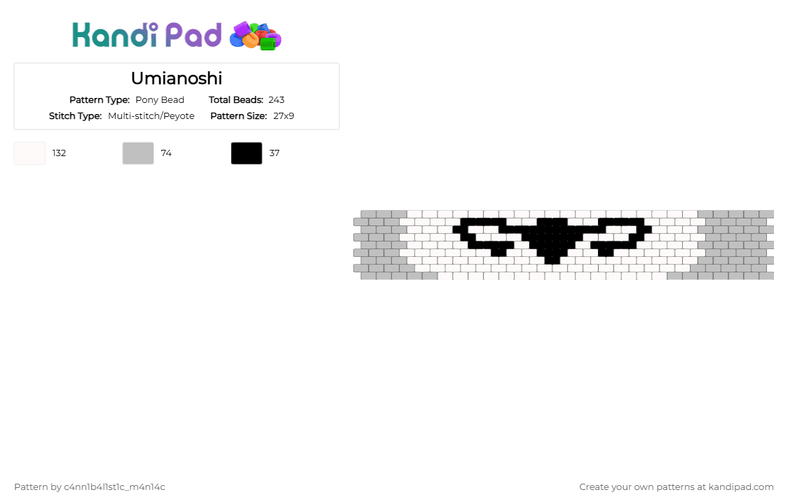 Umianoshi - Pony Bead Pattern by c4nn1b4l1st1c_m4n14c on Kandi Pad - beige, black, cuff, grey, maretu, peyote, rebirth, vocaloid, white