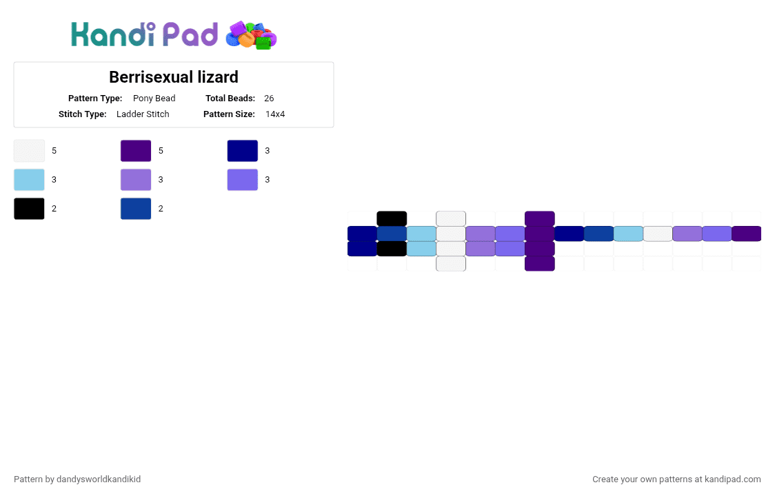 Berrisexual lizard - Pony Bead Pattern by kandikid_gaming on Kandi Pad - purple