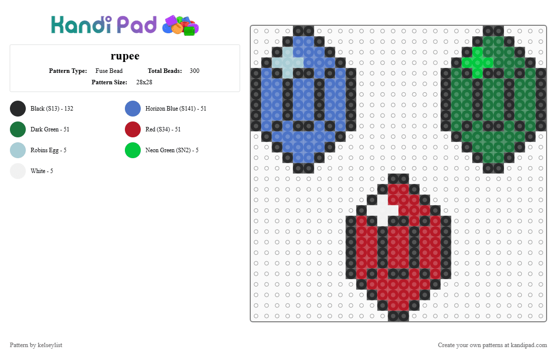 rupee - Fuse Bead Pattern by kelseylist on Kandi Pad - blue,green,red
