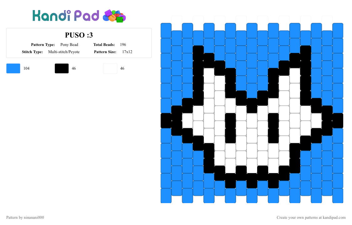 PUSO :3 - Pony Bead Pattern by ninanani000 on Kandi Pad - white,light blue