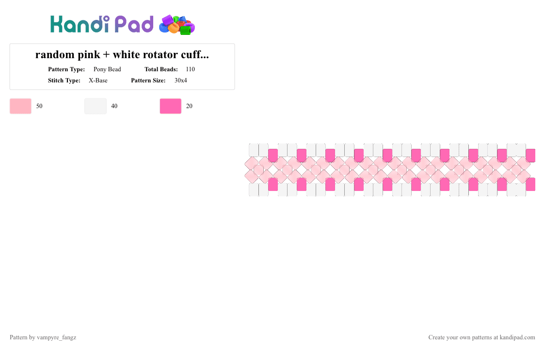random pink + white rotator cuff base - Pony Bead Pattern by deleted_user_911341 on Kandi Pad - pink,white