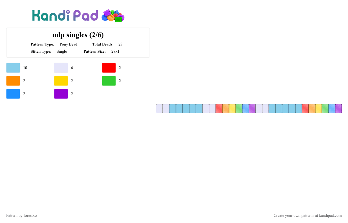 mlp singles (2/6) - Pony Bead Pattern by deleted_user_911341 on Kandi Pad - light blue,mylittlepony,single,bracelet