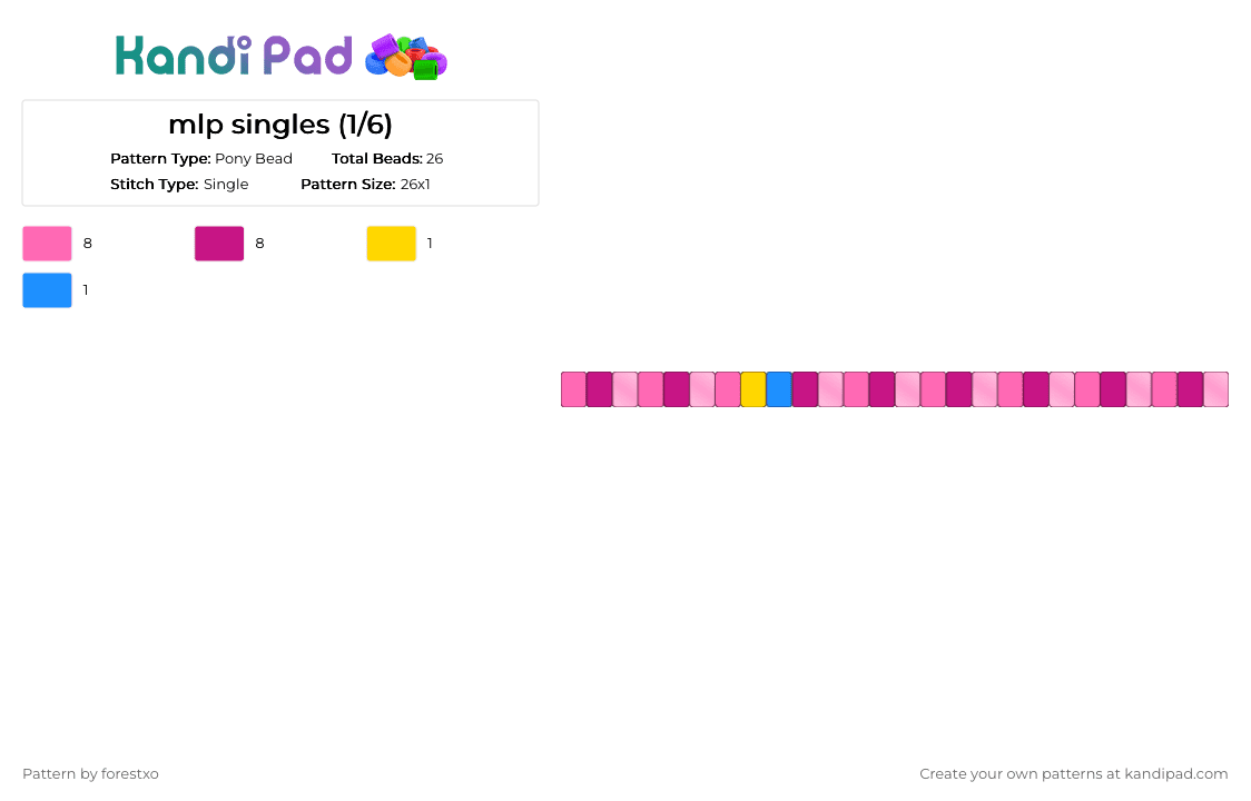 mlp singles (1/6) - Pony Bead Pattern by deleted_user_911341 on Kandi Pad - pink,mylittlepony,single,bracelet