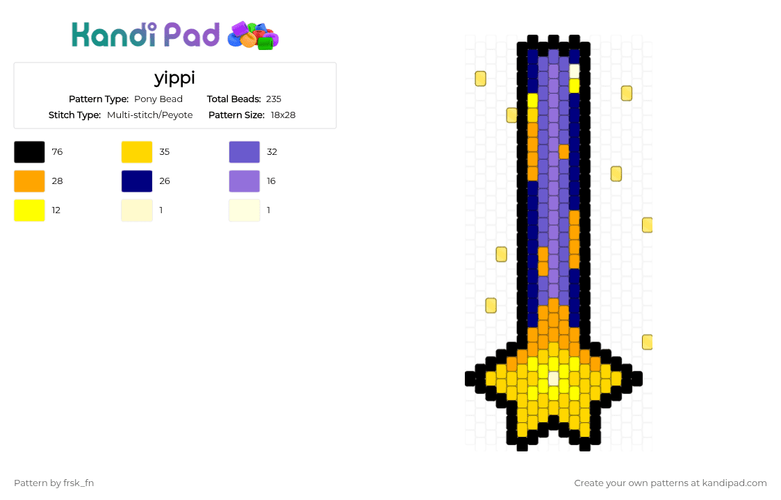 yippi - Pony Bead Pattern by frsk_fn on Kandi Pad - yellow,purple