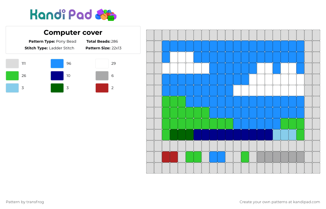 Computer cover - Pony Bead Pattern by transfrog on Kandi Pad - white,light blue,green