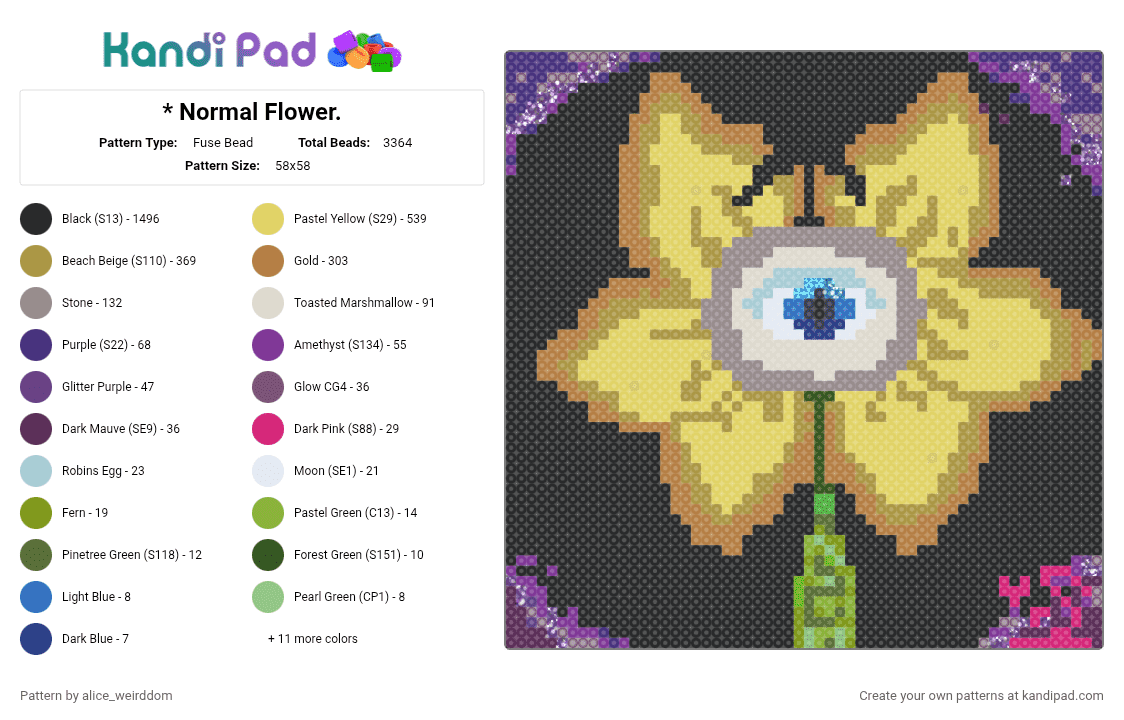 * Normal Flower. - Fuse Bead Pattern by alice_weirddom on Kandi Pad - black,tan,gold,yellow,gray,colorful,undertale,flowey,aliceweirddom,flower,firstpost