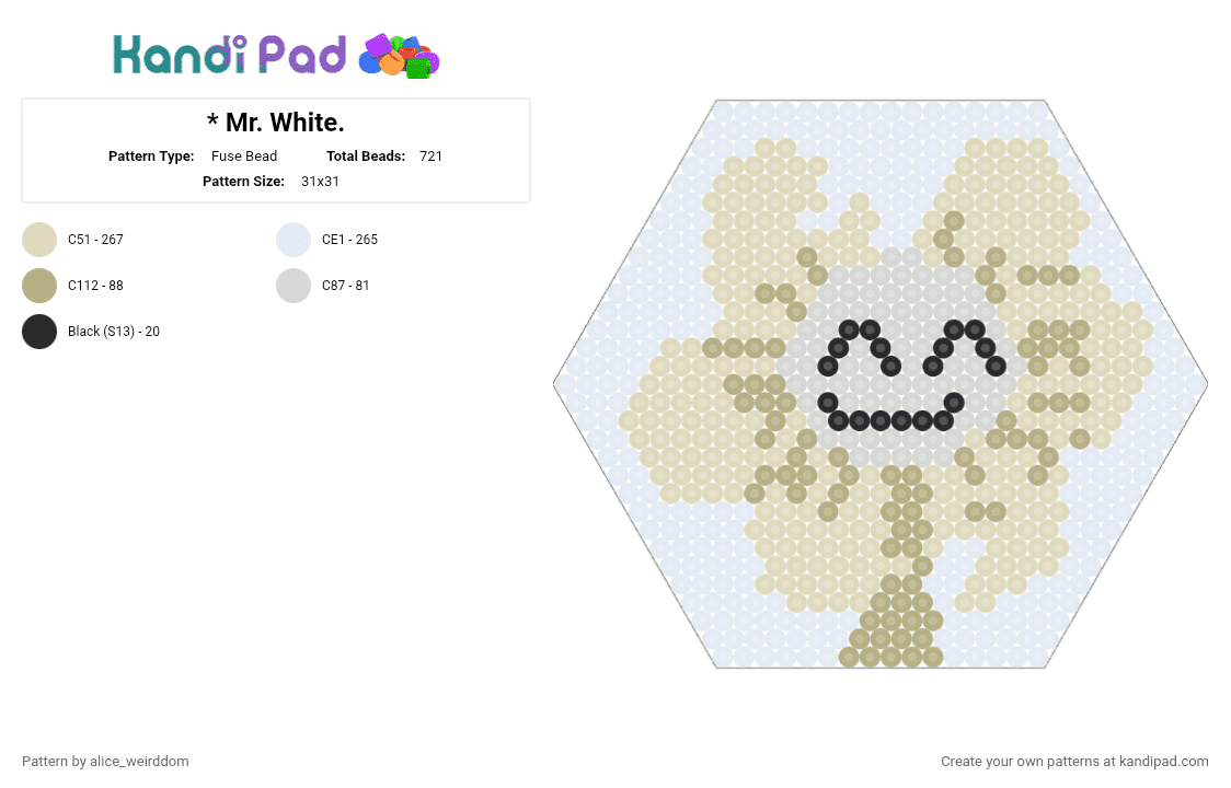 * Mr. White. - Fuse Bead Pattern by alice_weirddom on Kandi Pad - beige,white,aliceweirddom,undertale,taleofunder,flowey
